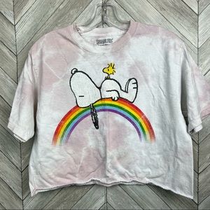 PEANUTS Snoopy & Woodstock rainbow tie dye croptop Small